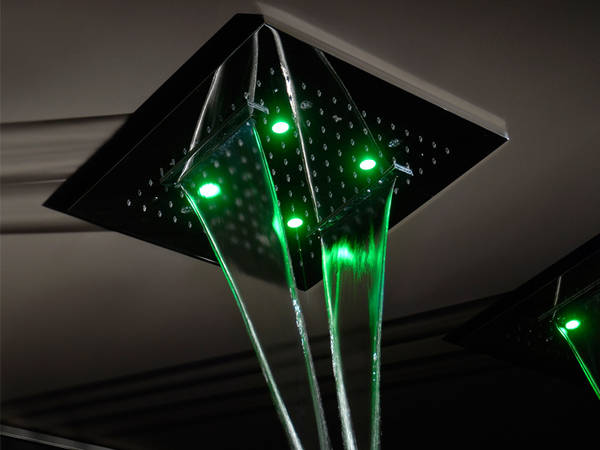 Regenbrause, Private Wellness Colour, Gr��e 350x350 mm, mit LED-Farblicht, Funktionen: Regenfall, Wasserfall, Spr�hregen, art. 32849 (UP-Teile) + art. 32948.238 (Sichtteil), Edelstahl hochglanzpoliert (chrom)