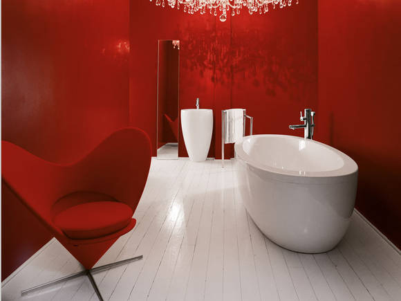 Il Bagno Alessi One, freistehende Badewanne aus Sanit�racryl mit umlaufender Sch�rze, Gr��e 2030x1020mm H�he 575mm, Artikel-Nr. 24197.0, Il Bagno Alessi One, Waschtisch-S�ule aus Sanit�rkeramik, Gr��e 520x530mm H�he 850mm, mit Ab- und �berlaufsystem Clou, Artikel-Nr. 81197.1