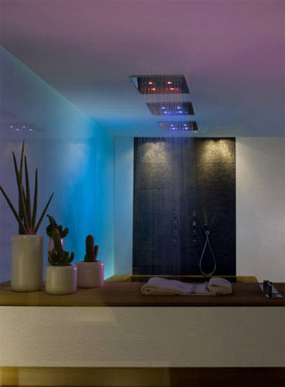 PrivateWellness Tellerkopfbrause Colour zur Deckenmontage, 500 x 500mm, mit LED-Farblicht, Funktionen: Regenstrahl, Wasserfall, Nebel (Spr�hregen), Oberfl�che: Edelstahl-hochglanz, art. 32818.238